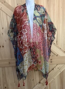 Moss Rose Boho Kimono Beach Wear Cover Up Tassel Lightweight Festival *No Tags
